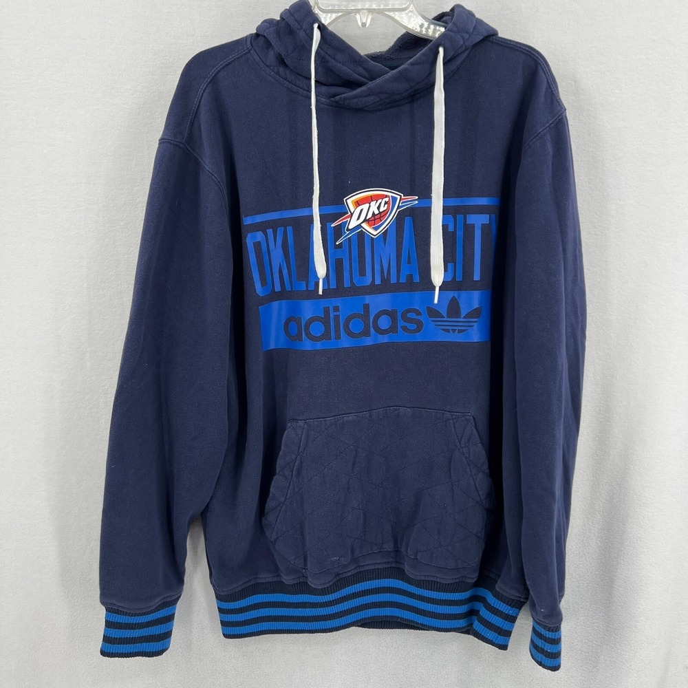Adidas Oklahoma City Thunder Pullover Hoodie Mens Size Large Blue Quilted Fleece